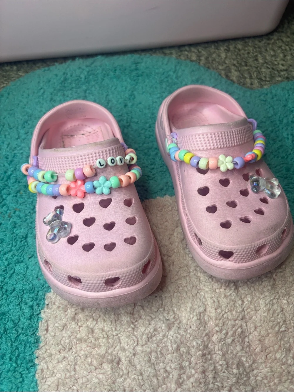 Kids Pink Heart Crocs Sandals with Beaded Charms